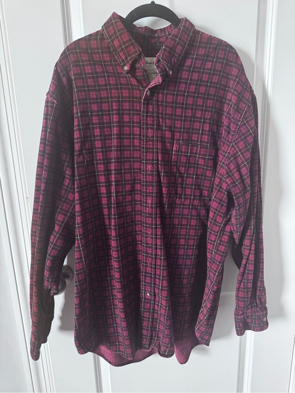 Eddie Bauer Dark Red Plaid Button-Down Shirt-Large-Tall